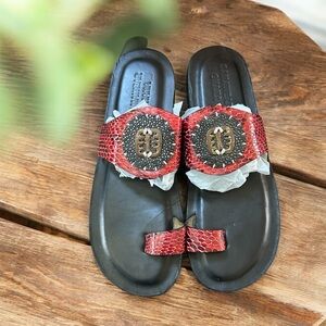 Samawear Ghana Men’s 100% Leather HandCrafted Red Metallic Embellished Sandals